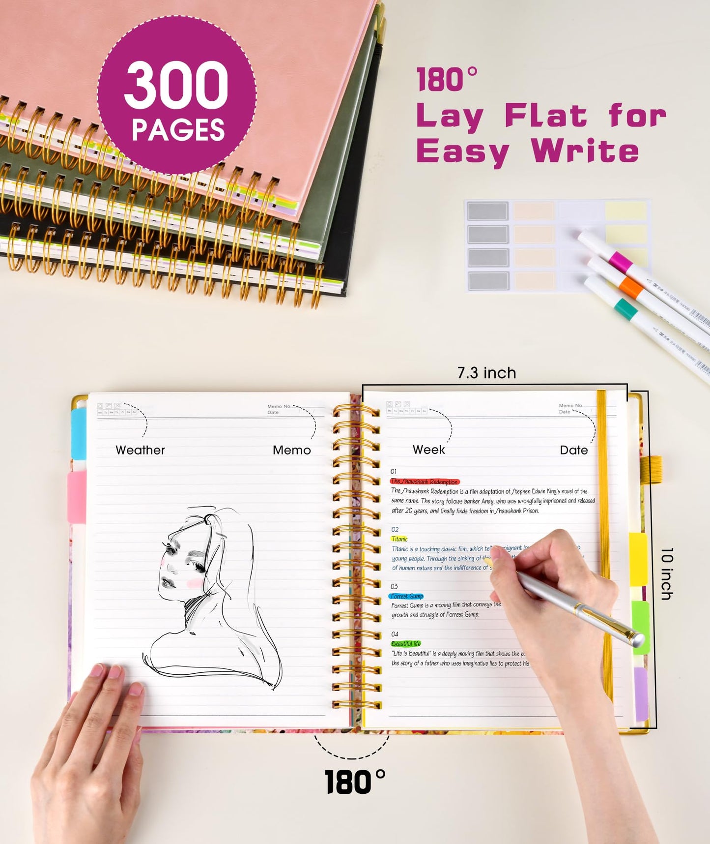 Hardcover Spiral Notebook Journal with Removable Dividers Tabs, 300 Pages 5 Subject Notebook College Ruled, 100GMS Notebooks for Work School Note Taking,Lined Journal for Women,Autumn Tree