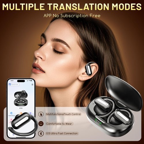 AI Language Translator Earbuds, Real-Time 3-in-1 Translation Earbuds 144 Languages & Accents, Translation Device for Travel Business Learning with Charging Case(Black)
