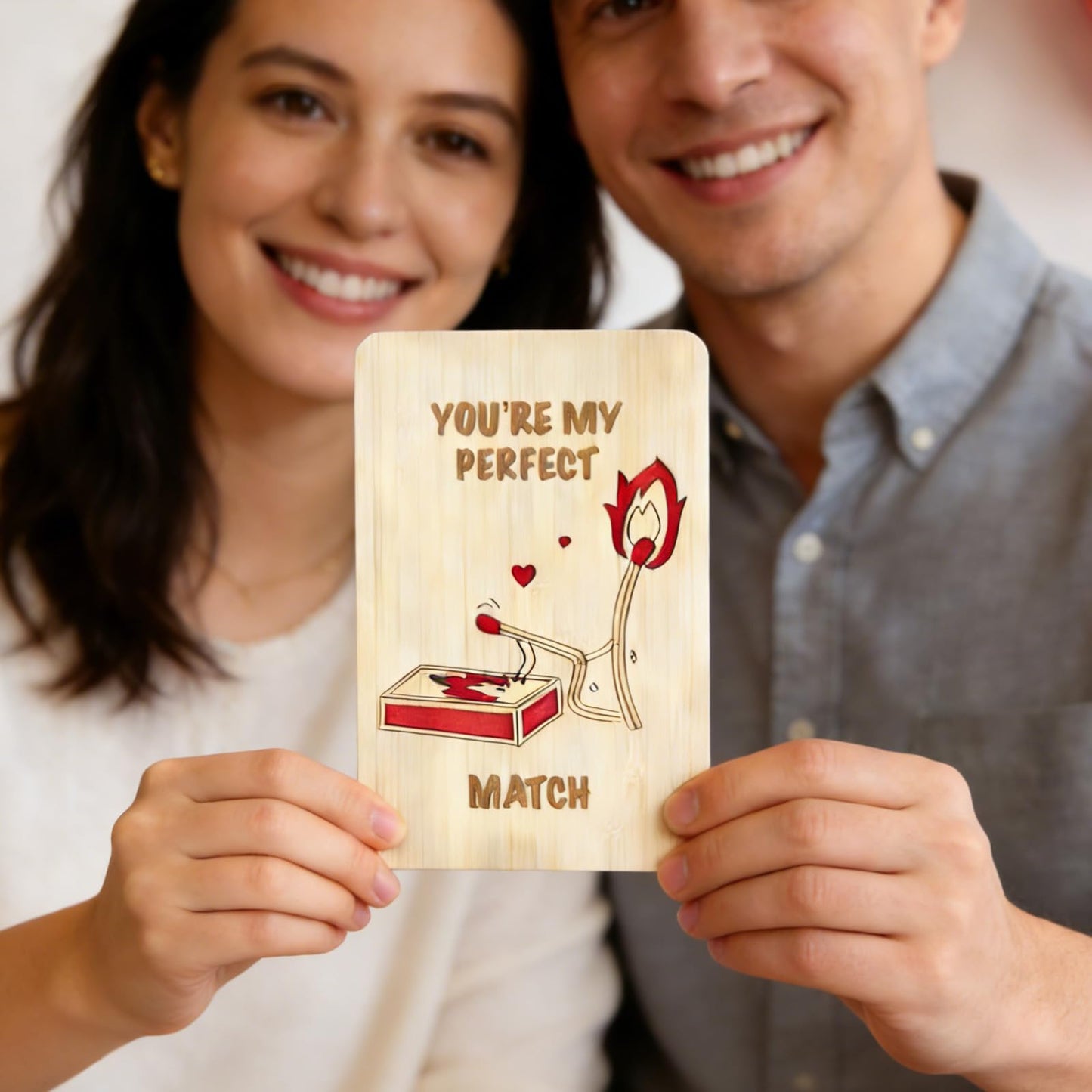 VANSUN Wooden Father's Day Card for Husband,You’re My Perfect Match Romantic Love Card, Engraved Anniversary,Birthday Cards for Boyfriend,Girlfriend,Mother's Day Card for Wife