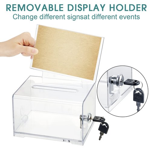Chunful 6 Pcs Acrylic Donation Box with Lock and Sign Holder Clear Ballot Donation Boxes with Slot for Fundraising Suggestion Box Storage Container for Voting, Raffle Bowl, Tip Jar
