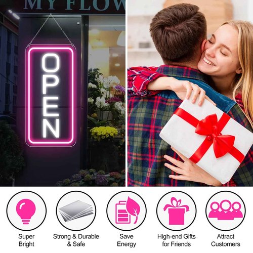 inShareplus 16"x 9" LED Neon Open Sign for Business, with ON/OFF Switch adapter, Ultra Bright Lighted Sign Open, Electric Light up Sign for Stores, Restaurants Offices Retail Shops Window Storefronts