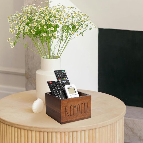 LBEMEY Acacia Wood Remote Holder, Control Organizer for TV - Home, Living Room, Bedroom - Wooden Remote Box (Brown, M, 3+ Remotes)