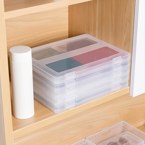 Voittozege 4 Pack A4 Paper Storage Box, A4 Document Case for 8.5" x 11" Letter Paper, Scrapbook Storage Box, File Portable Project Case for Magazine,Envelopes(Inner Size 12.2 x 8.9 x 0.7 in)