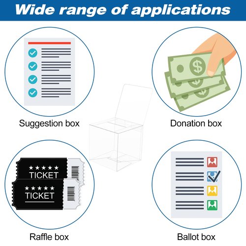 Bouiexye 3 Pack Raffle Boxes with Slot Ballot Box, Raffle Box Suggestion Boxes Donation Box for Fundraising Collecting Card Tickets and Voting Contest with Erasable Color Pens(Clear)