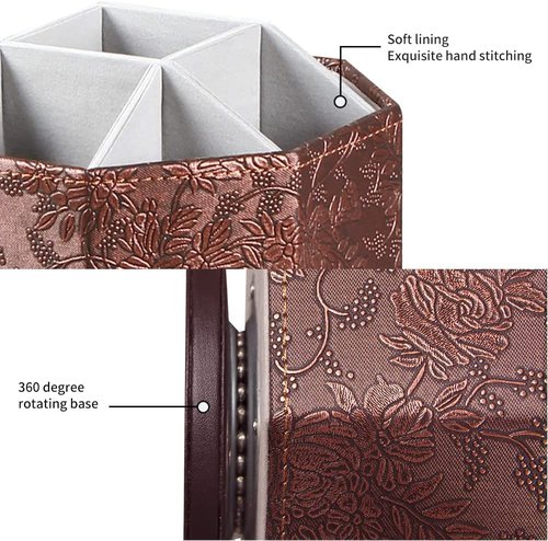 Arniche PU Leather Remote Control Holder,360 Degree Spinning TV Remote Caddy,9 Grids Desk Organizers and Accessories for Storage Controller,Calculator,Mail,Media,Pen,Phone etc (Antique)
