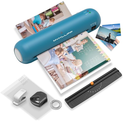 Laminator Machine 9-Inch Portable Thermal Laminater with Hot & Cold Modes, A4 Small Laminating Machine with ABS Jam-Release, 3-Min Warm-Up, 6-in-1 Photo Laminator Kit for Office & Classroom Blue-Gray
