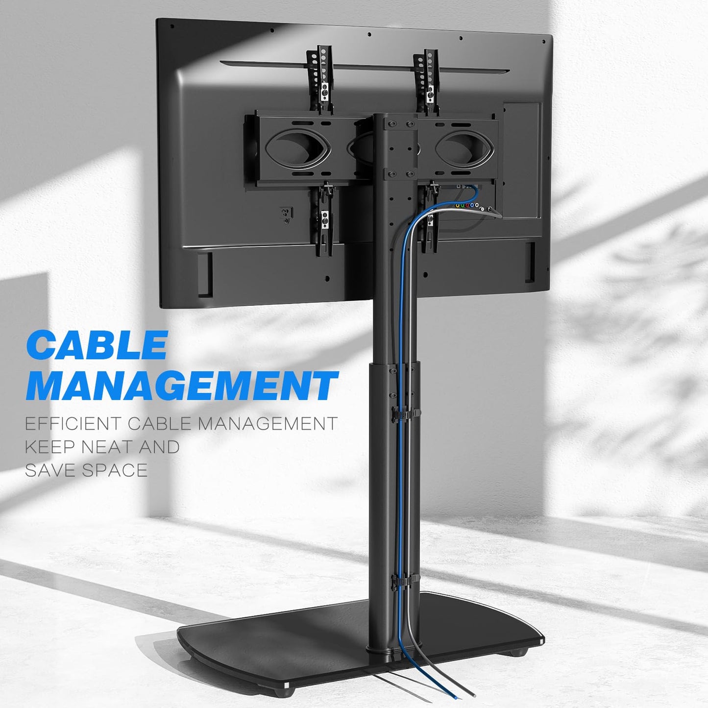 Rfiver Swivel TV Floor Stand with Mount, Universal for 32-65 Inch LCD LED Flat Screen, Height Adjustable TV Mount Stand with Shelf, Space Saving Corner TV Stand for Home Office