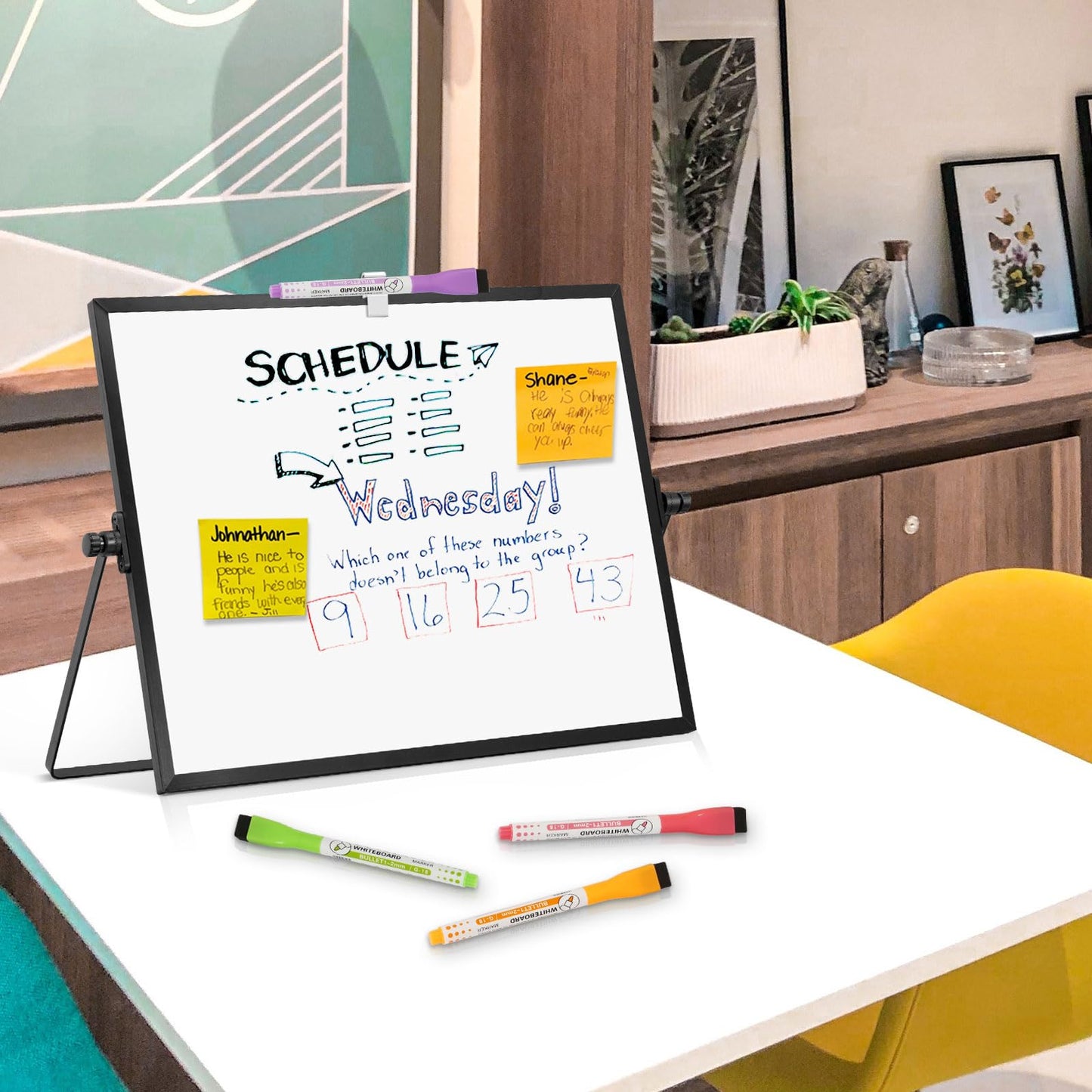 AMUSIGHT Double-Sided Magnetic White Board with Stand, 16" x 12" (Black)