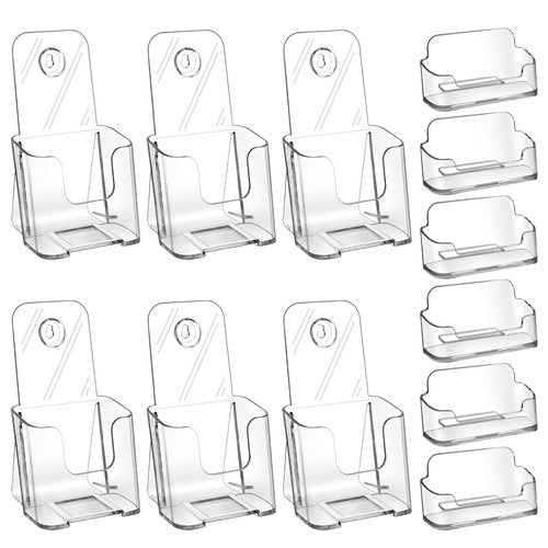 Zavekia Acrylic Brochure Organizer. 4 Inch Wide, Clear Countertop & Wall Mount Literature Holder (6 Pack)
