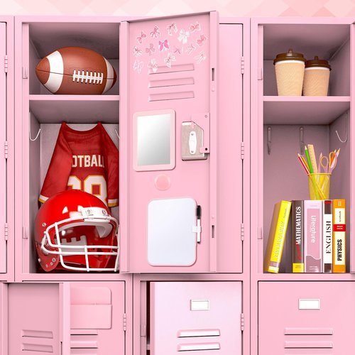 Watersay 115 Pcs Pink Locker Accessories Kit Foldable Locker Shelf Decorations for Girl Pink Bow Pen Holder Magnetic Mirror Coquette Stickers Background Whiteboard Ribbon Back to School Essentials