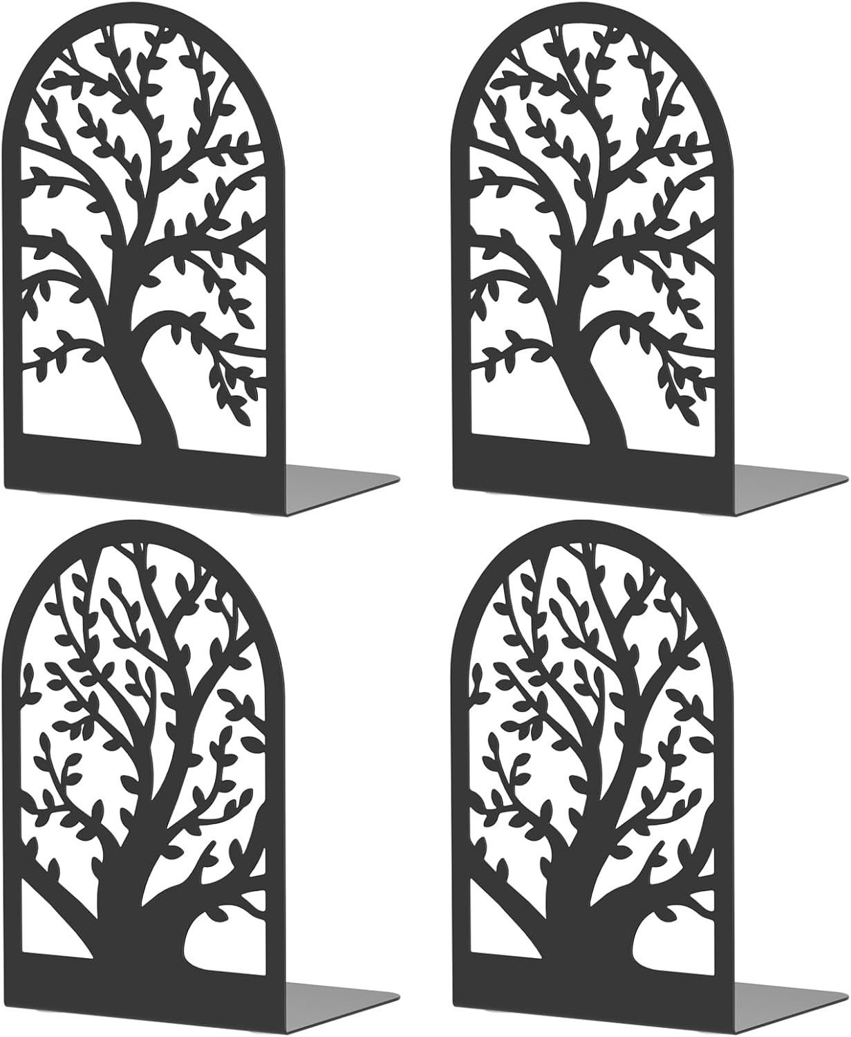 VFINE Black Metal Bookends - Heavy Duty Decorative Bookends for Shelves | Modern Design (2 Pairs)