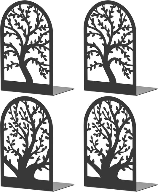 VFINE Black Metal Bookends - Heavy Duty Decorative Bookends for Shelves | Modern Design (2 Pairs)
