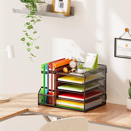 Marbrasse Desk Organizer - 5-Tier Mesh Letter Tray with File Holder & Magazine Storage | Black
