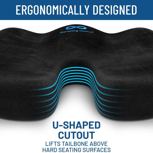 Everlasting Comfort Seat Cushion & Lumbar Support Bundle - Ideal for Desk, Car, Office, Gaming Chairs - Enhance Posture and Relieve Back Pain (Black)