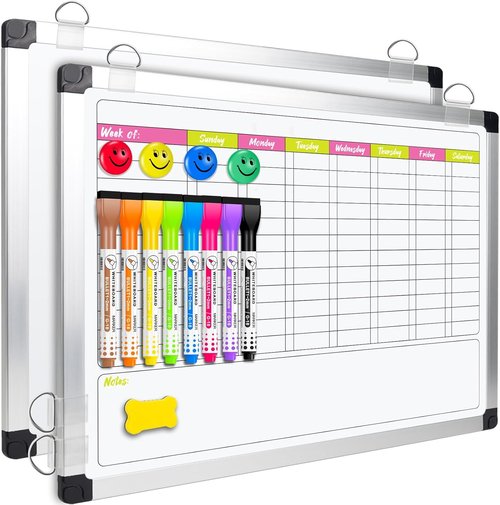 EAONE Magnetic Dry Erase Chore Chart - Double-Sided Weekly Calendar for Kids & Adults | 16 x 12 in, Aluminum Frame, 8 Markers, 4 Magnets & Eraser
