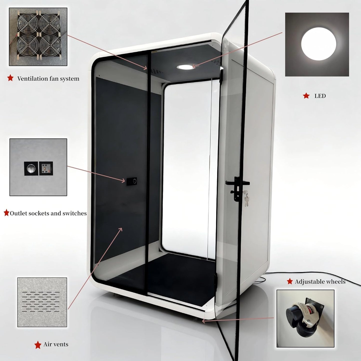 Skiennix Portable Soundproof Booth - Privacy Office Pod with LED Lighting & USB Ports | Ideal for 1-2 Persons