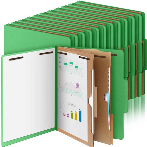 Skyygemm 24 Pcs Classification Folders Letter Size, 2 Pocket Dividers Pressboard File Folder with Fasteners, Expanding File Organizer Bulk for Teachers, Clergy, Office, Church, Christmas (Green)