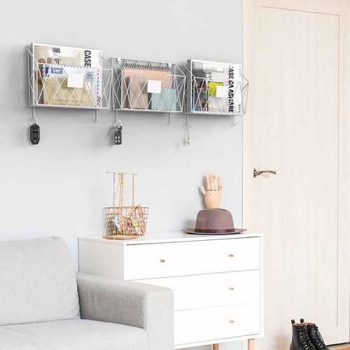 YBING Wall File Organizer White 6 Pack Mesh Hanging File Holder Organizer Metal Wire Mail Organizer Wall Mounted Office Papers Holder Hanging File Folders With Hooks