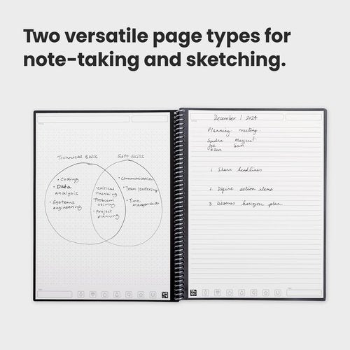 Rocketbook Fusion Reusable Undated Productivity Planner, Letter Size 8.5x11, Black - Goals, Monthly and Weekly Calendar, Daily To-do List, Lined and Dotted Notes Pages