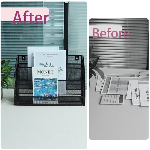 ideallife 4 Section Upright File Sorter Organizer, Desk File Organizer, Mesh Metal Desktop File Sorter for Office Classroom Desktop Organization, Black