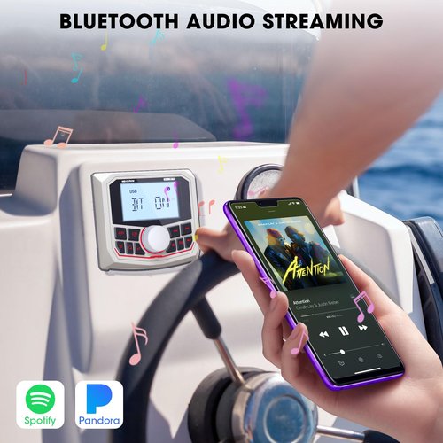 Bluetooth Boat Radio Receiver Waterproof: DOVOX Marine Gauge Stereo for Boat - 2.8 Inch LCD Display AM FM USB AUX Subwoofer for Golf Cart ATV UTV SXS Yacht