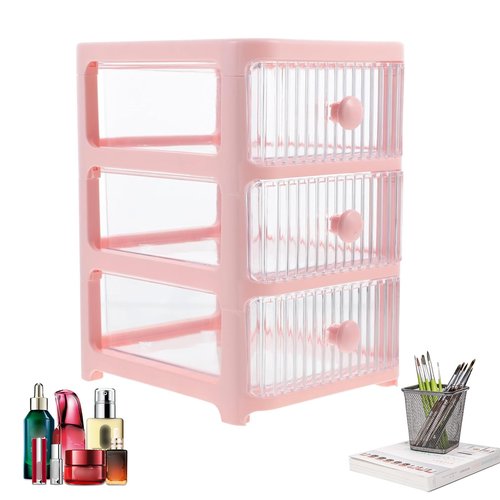 Clipore Desktop Drawers Organizer，3 Tier Pink Plastic Storage Box, Multi-Function Desk Organizer for Office, Home，Bedroom, Send Goods from Local Warehouse