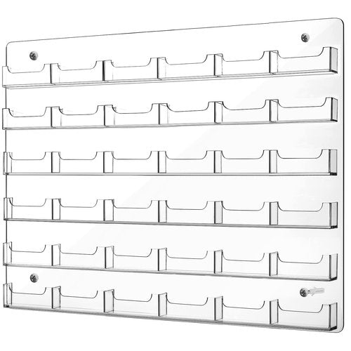 Lincia Acrylic Business Card Holder Wall Mount Clear Sticker Display Rack Multiple Clear Card Organizing Sticker Display Stand Pre Drilled Acrylic Holder (36 Pocket)