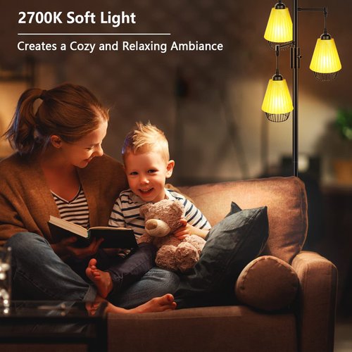 LTBLIGHT 68" Dimmable Floor Lamp - Industrial 3-Light Tree Design with Vintage LED Edison Bulbs, Adjustable Brightness for Living Room, Bedroom, Office (Black)