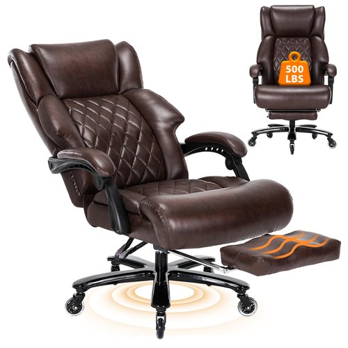 500 LBS Big and Tall Office Chair with Foot Rest High Back Recline Ergonomic Chair for Heavy People, Executive Office Chair Comfortable for Home Office, Large Computer Desk Chair Brown