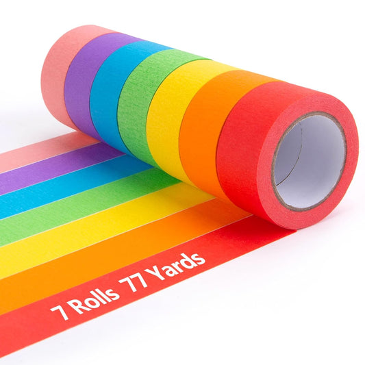 VGOODALL Washi Tape Set - 7PCS Colored Masking Tape for Arts & Crafts | 330 Feet x 1 Inch