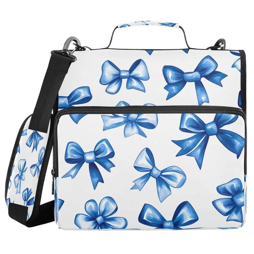Zhirexin Blue Bow 3 Ring Binder,500 Sheets Capacity Zipper Binder Organizer with Shoulder Strap & Handle