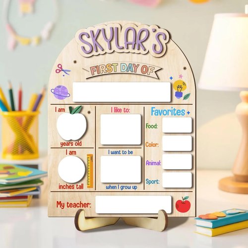 Personalized My First Day of School Sign - Dry Erase First and Last Day of School Board, Kindergarten Pre K Preschool Sign Board, Reusable Photo Prop for Kids, Style 08