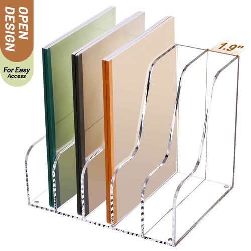 SANRUI Acrylic File Organizer, Compact Desk Organizer for Folders, Binders, Notebooks, Envelopes, Clear Magazine File Holder, 5 Section Bookshelf for School Home Office Organization, A4