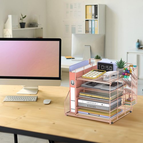 Reeplan Desk Organizers and Accessories, 6-Tier File Organizer with File Holder Bookstand Pen Cup, Document Organizer for Office Decor, Home Office Essentials