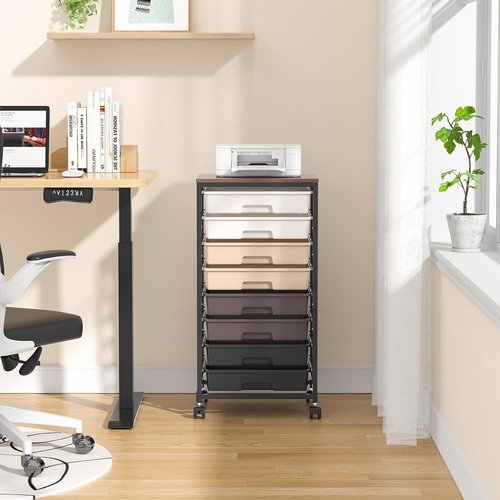 **SYKIARIOL Rolling Storage Cart - Versatile Drawer Cart with Wooden Tabletop | Brown Gradient Finish**