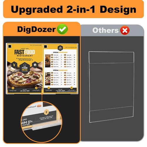 DigDozer 20 Pcs Acrylic Sign Holder 8.5 x 11, Dual-Purpose Wall Mount Sign Holders with Adhesive, Clear Plastic Frames Paper Display Sign Holders for Office, Store, Restaurant - Horizontal or Vertical