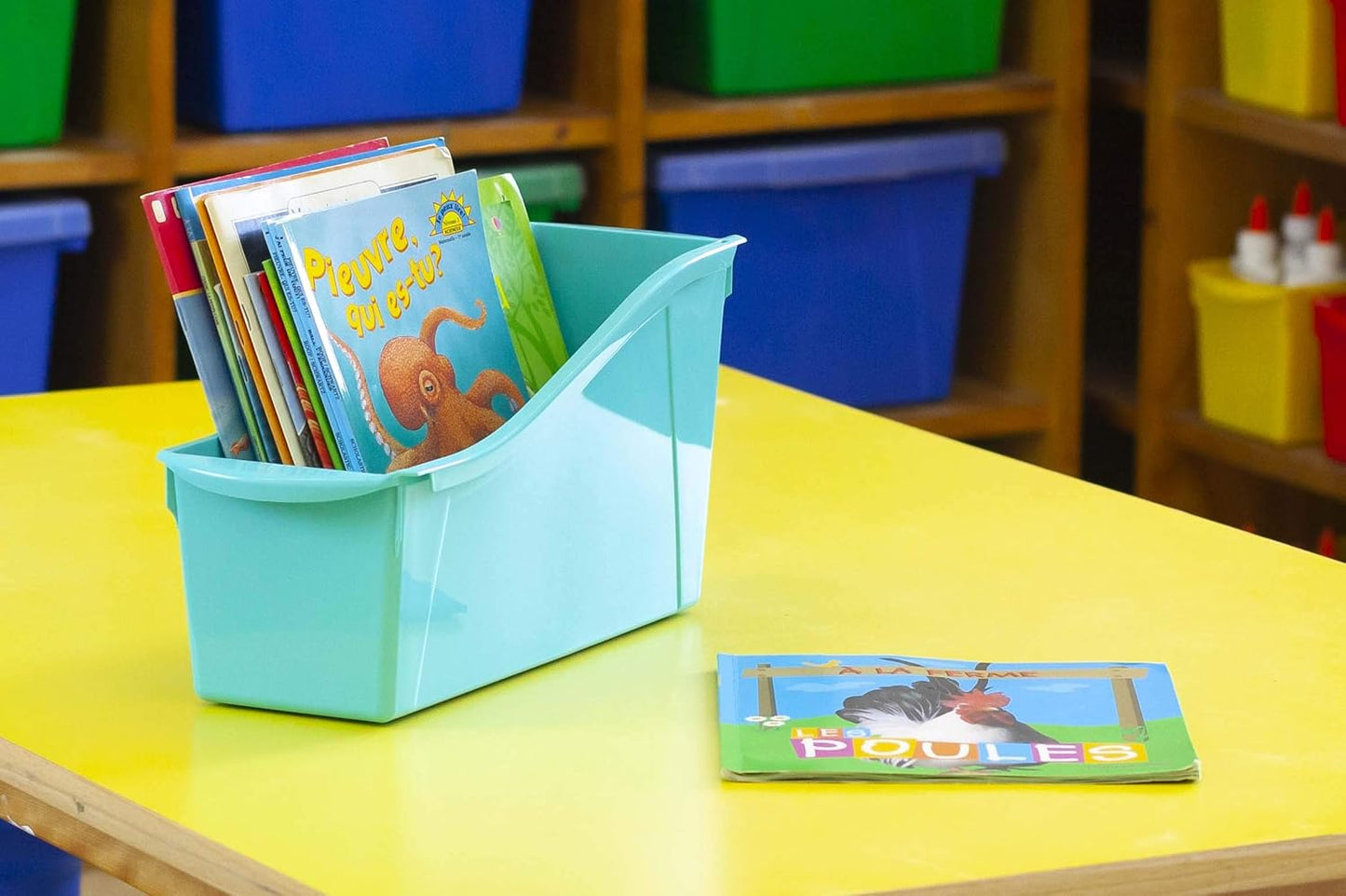 Storex Large Book Bin - Interlocking Plastic Organizer for Home, Office & Classroom | 6-Pack STEM Assortment