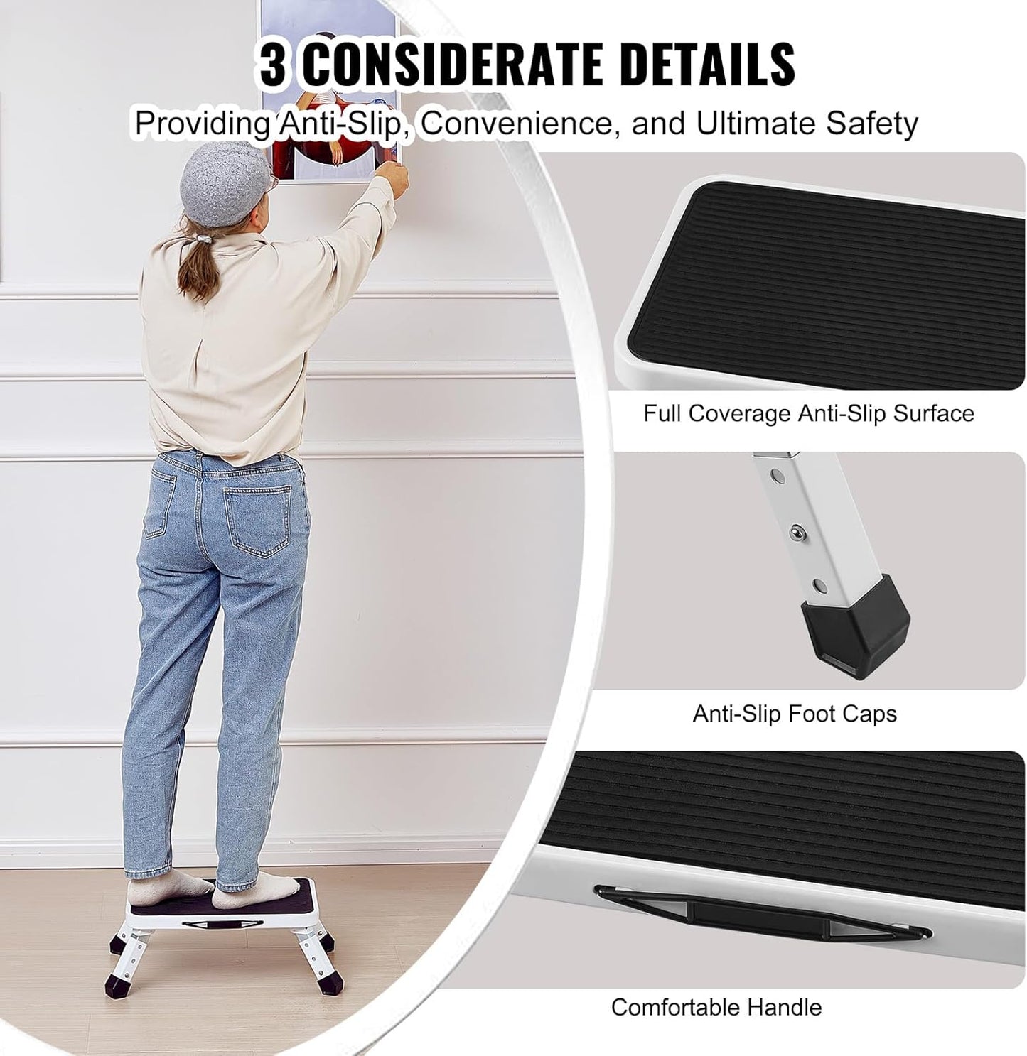 VEVOR Folding Steel Step Ladder - 330lbs Capacity, Adjustable Height, Non-Slip Design for Home & Office