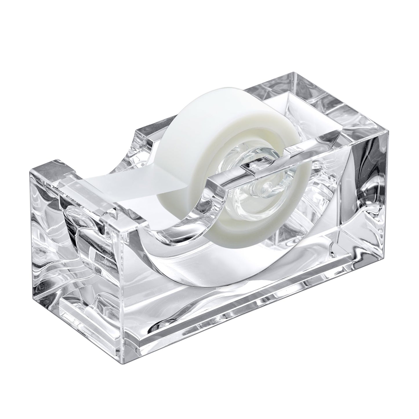 Amazing Abby - Tanya - Acrylic Tape Dispenser (1-Pack), Plastic Label Roll Holder, Clear Sticker Organizer, Perfect Office Desktop Storage Solution for Tapes, Labels, Stickers, and More
