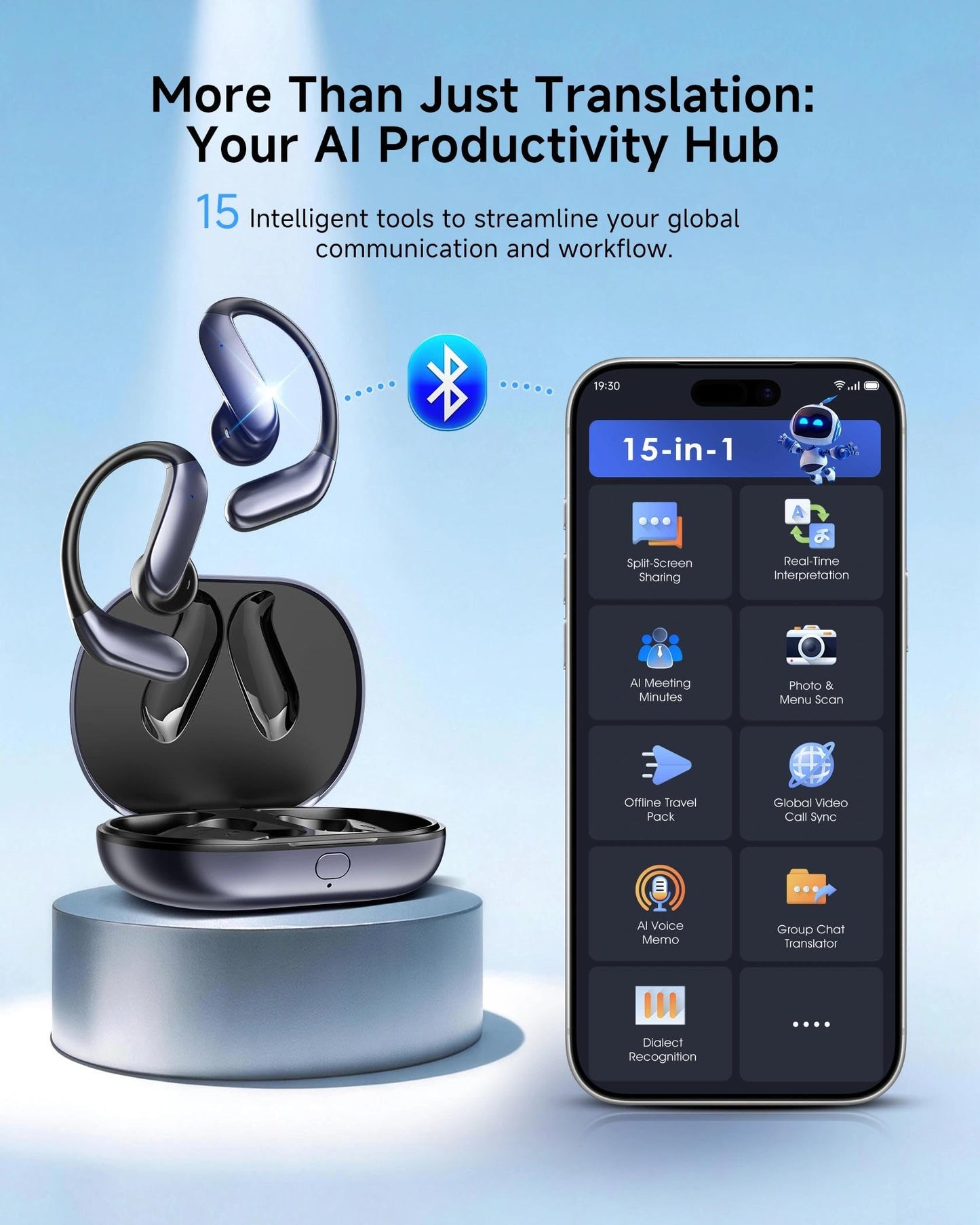 SONQI AI Translation Earbuds: 170 Languages & 0.45s Instant Real-Time Translator, Smart AI Headphones with Meeting Notes & Transcription, Bluetooth 6.0 & ENC