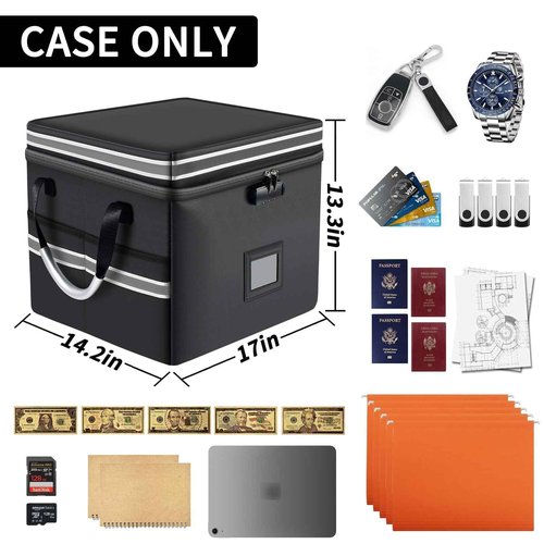 5200°F Upgraded Fireproof Document Box & Fireproof Expanding File Folder, 2 Layer File Cabinet Organizer with lock,Collapsible Water Resistant Storage for Hanging Letter/Legal Folder Home Office-60L