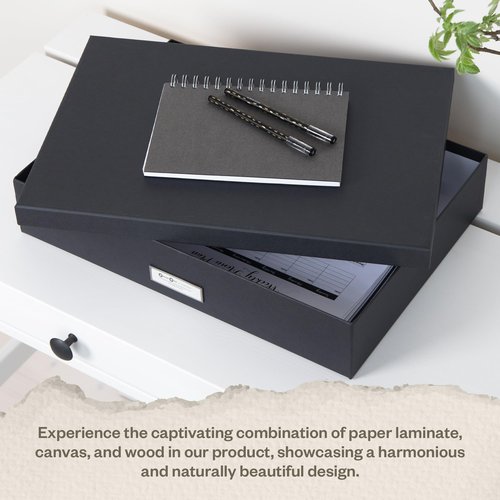 Bigso Sverker Fiberboard Legal and Art Storage Box - Scrapbook Storage Box for Loose Papers and More - Durable Document Boxes with Lid and Metal Label Holder - 17.1 in x 12.2 in x 3.3 in - Dark Grey