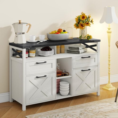 Farmhouse Filing Cabinet with Adjustable Shelf for Home Office, Lateral File Cabinets 4 Drawers with Open Storage Shelf, Filing Organization Storage Cabinets for Hanging Files Letter/A4.(Black)