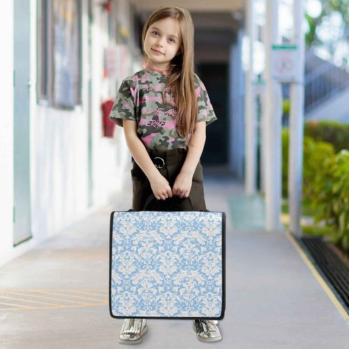 Blue Vintage Floral Zipper Binder 3 Ring Binder 1.5 Inch with Zippers Shoulder Strap & Handle Binders Organizer Bag