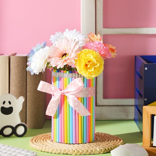 Honeydak 62 Pcs Teacher Appreciation Gifts Teacher Essentials Supplies Back to School Must Haves for Students Classroom, Includes Pen Holder, Pencils, Artificial Flowers and Ribbon