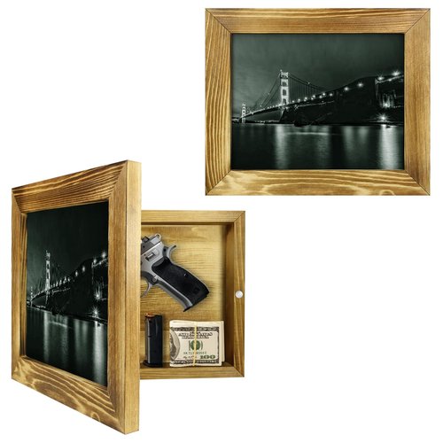 Hidden Gun Storage - Concealment Gun Safes for Pistols, Secret Decor Solid Wooden Handgun Picture Frames Box (Solid Wood)