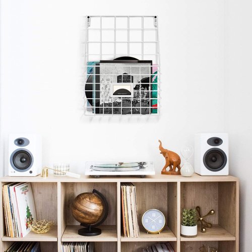 Flexzion Wall Mounted Magazine File Rack Organizer for Entryway Mail Office Kitchen Bathroom Home Basket Bin Decor Metal Wire Shelves Storage for A4 Documents Tablest DMs Comic Books Recipes, White