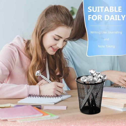 Leinuosen 50 Pcs Bulk Diamond Pens with Crystal Bridal Shower Gifts Metal Bling Ballpoint Pens with Black Ink for Bridal Shower Wedding Party Office School(Silver)