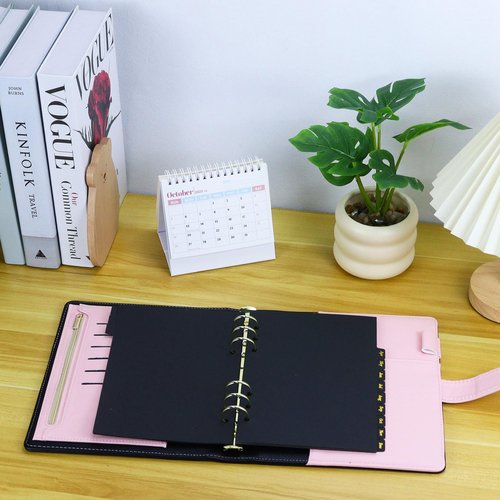 Koqye Leather Textured A5 6-Ring Binder Dividers with 12 Monthly Tabs, Black Paper Index Page Separators for Planner/Organizer (1 Set - 12 Monthly Tabs)