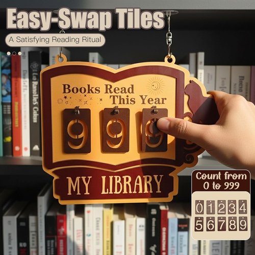 Books Read This Year Counter - Large Wooden Wall & Bookshelf Decor Sign | 'My Library' Reading Count Plaque - Perfect Gift for Book Lovers & Teachers